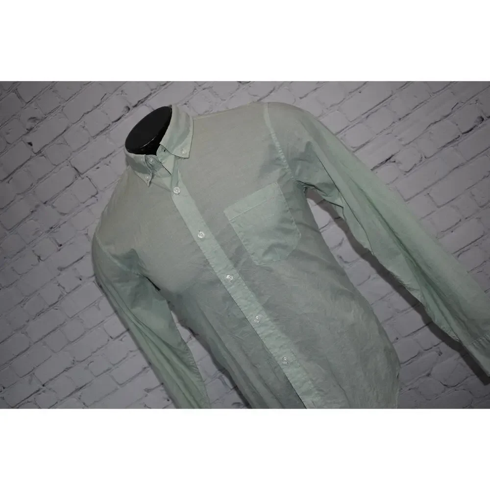 J Crew Dress Shirt Button Up Mens Size Medium Slim Green Cotton Long Sleeve